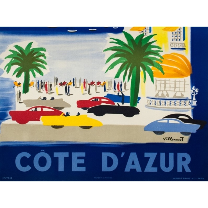 Vintage travel poster - Villemot - 1952 - Air France Côte d' Azur - 40.6 by 24.4 inches - 3