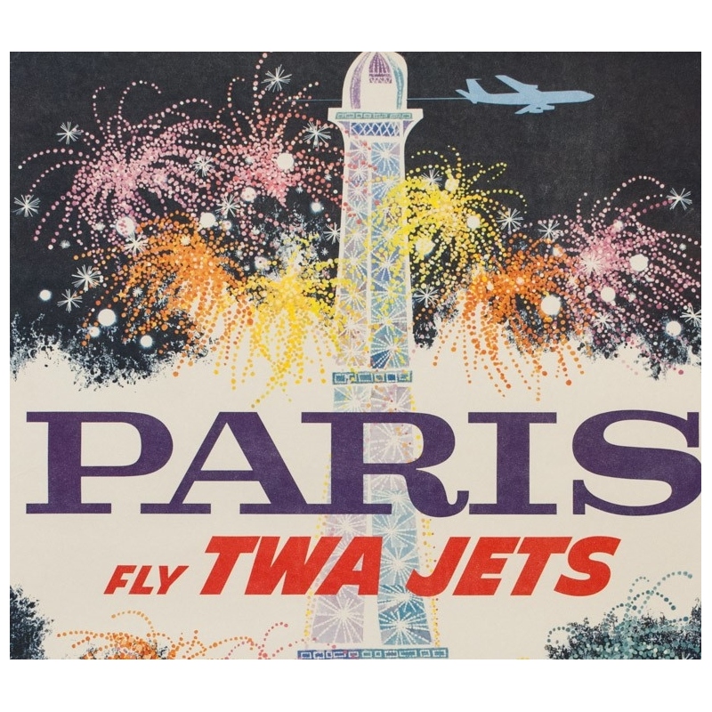Affiche ancienne de voyage - David Klein - Circa 1960 - TWA Jets Paris - 106 par 63 cm - 2 Affiche ancienne de voyage - David Klein - Circa 1960 - TWA Jets Paris - 106 par 63 cm - 2