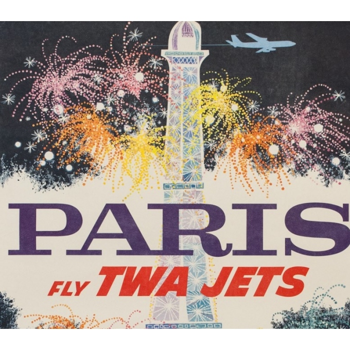 Vintage travel poster - David Klein - Circa 1960 - TWA Jets Paris - 41.7 by 24.8 inches - 2