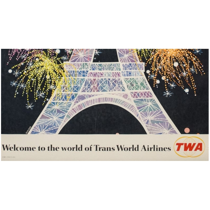 Affiche ancienne de voyage - David Klein - Circa 1960 - TWA Jets Paris - 106 par 63 cm - 3 Affiche ancienne de voyage - David Klein - Circa 1960 - TWA Jets Paris - 106 par 63 cm - 3