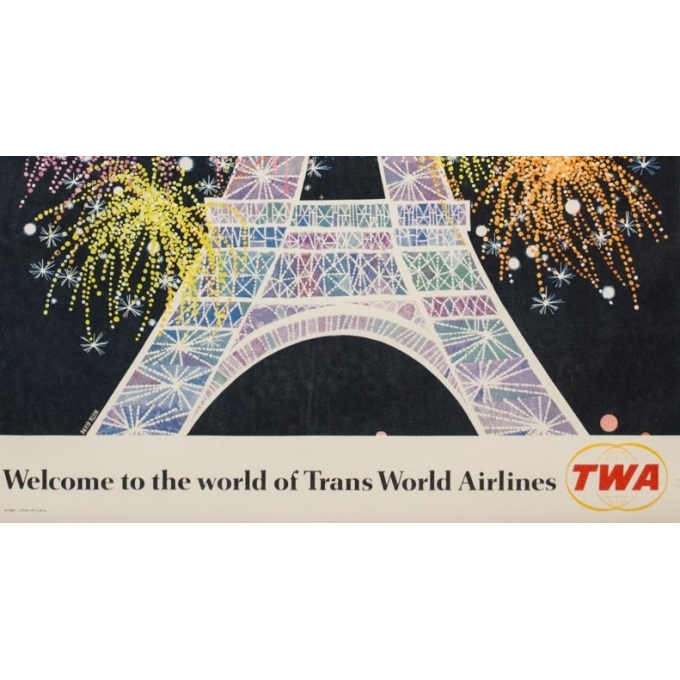 Affiche ancienne de voyage - David Klein - Circa 1960 - TWA Jets Paris - 106 par 63 cm - 3