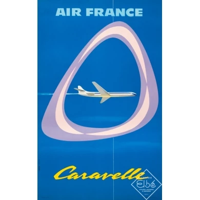 Affiche ancienne de voyage - Jean Colin - 1959 - Air France Caravelle - 99.5 par 62 cm