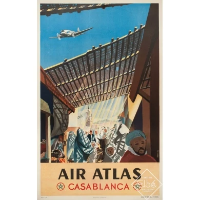 Vintage travel poster - Renluc - Circa 1950 - Air Atlas Casa Blanca - 40 by 25.2 inches