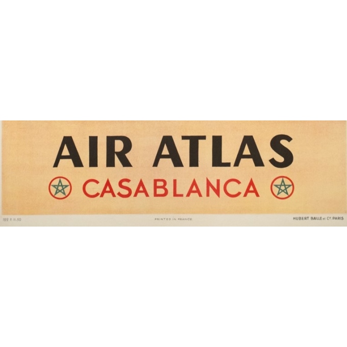 Affiche ancienne de voyage - Renluc - Circa 1950 - Air Atlas Casa Blanca - 101.5 par 64 cm - 3