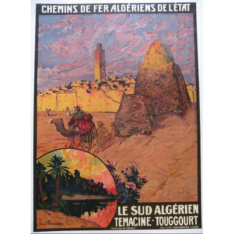 Original vintage poster of the algerian State railways Temacine Touggourt. Elbé Paris.