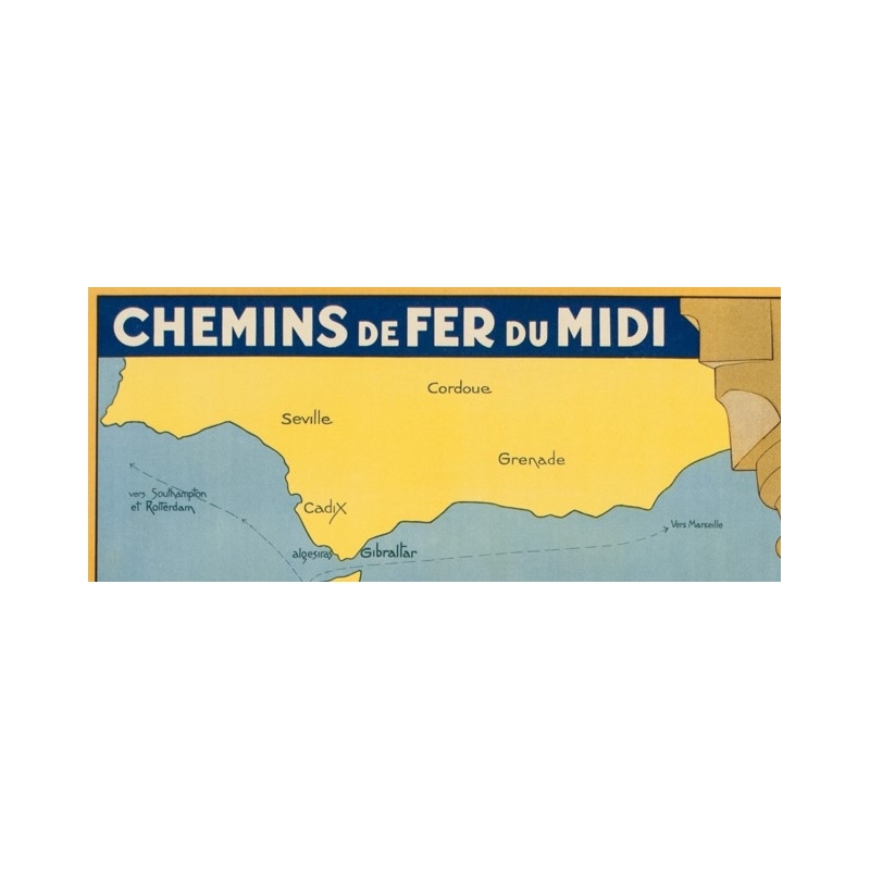 Vintage travel poster - J. Hole - 1929 - Tanger Maroc Chemins de Fer du Midi - 40.9 by 29.1 inches - 2