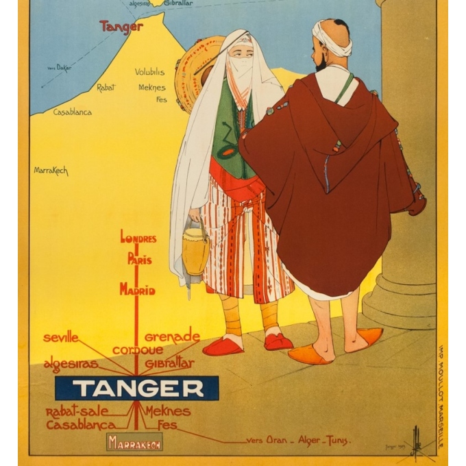 Affiche ancienne de voyage - J. Hole - 1929 - Tanger Maroc Chemins de Fer du Midi - 104 par 74 cm - 3