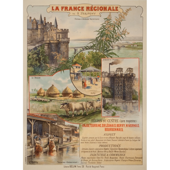 Affiche ancienne de voyage - Gustave Fraipont - Circa 1900 - France Régionale Auvergne Centre Loire - 77 par 56 cm