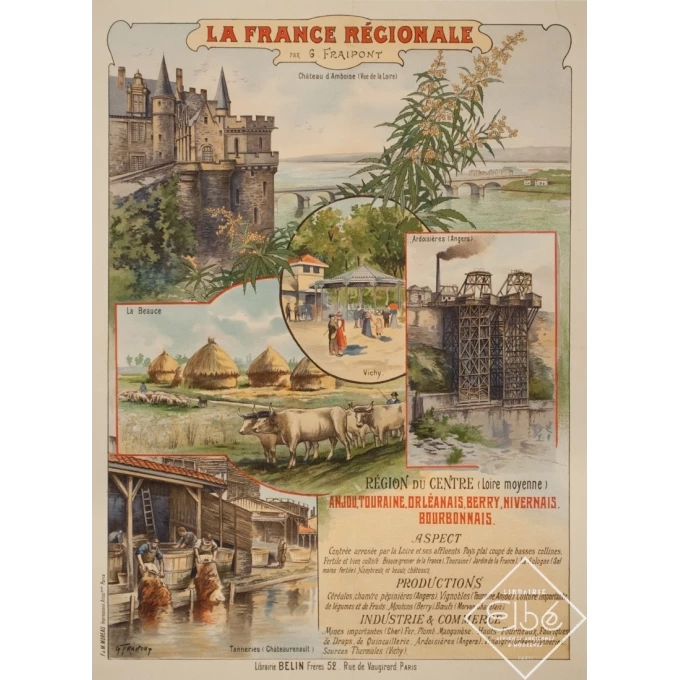 Vintage travel poster - Gustave Fraipont - Circa 1900 - France Régionale Auvergne Centre Loire - 30.3 by 22 inches