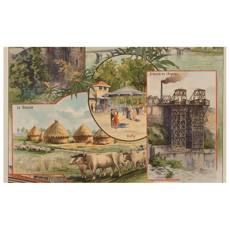Affiche ancienne de voyage - Gustave Fraipont - Circa 1900 - France Régionale Auvergne Centre Loire - 77 par 56 cm - 3