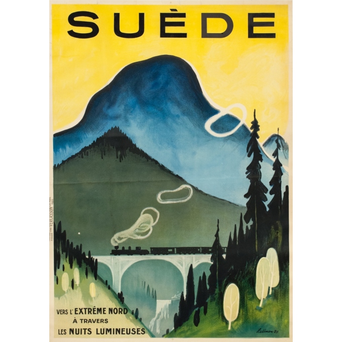 Affiche ancienne de voyage - Hallman - 1924 - Suède Sweden - 104 par 74.5 cm