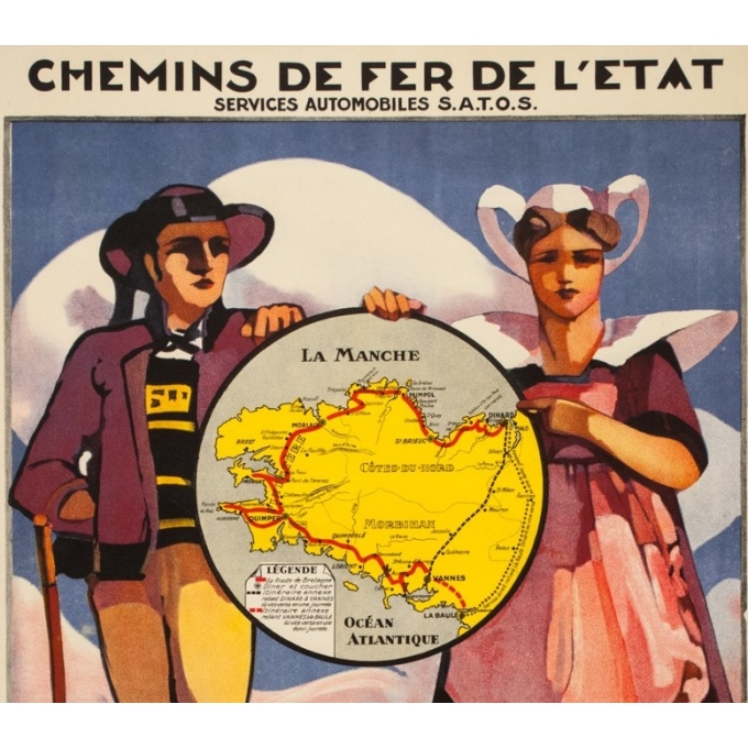 Vintage travel poster - Louis Garin - Circa 1920 - La Route De Bretagne Chemins de Fer de l'Etat - 39.4 by 26 inches - 2