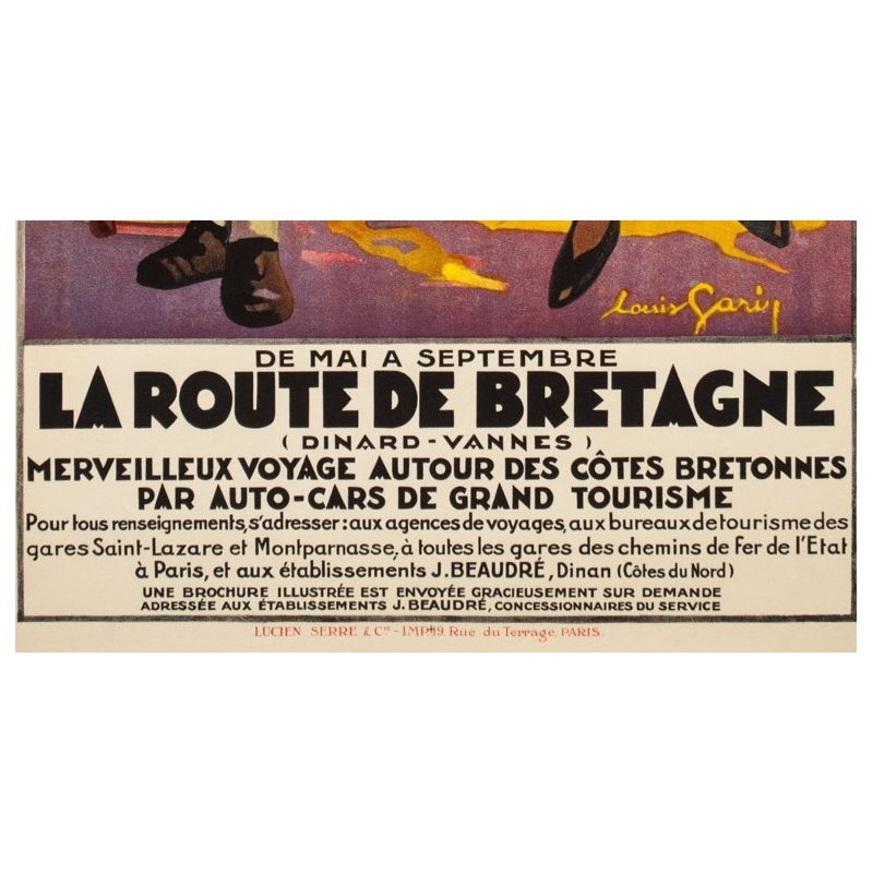 Vintage travel poster - Louis Garin - Circa 1920 - La Route De Bretagne Chemins de Fer de l'Etat - 39.4 by 26 inches - 3