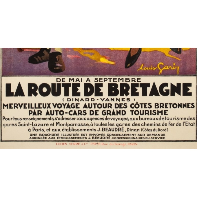 Affiche ancienne de voyage - Louis Garin - Circa 1920 - La Route De Bretagne Chemins de Fer de l'Etat - 100 par 66 cm - 3