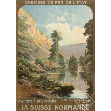 Affiche ancienne de voyage - Hallé - Circa 1920 - Orne Clécy La Suisse Normande - 104.5 par 74 cm