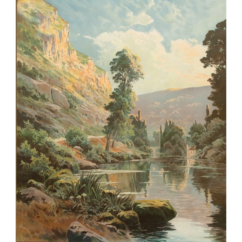 Affiche ancienne de voyage - Hallé - Circa 1920 - Orne Clécy La Suisse Normande - 104.5 par 74 cm - 2