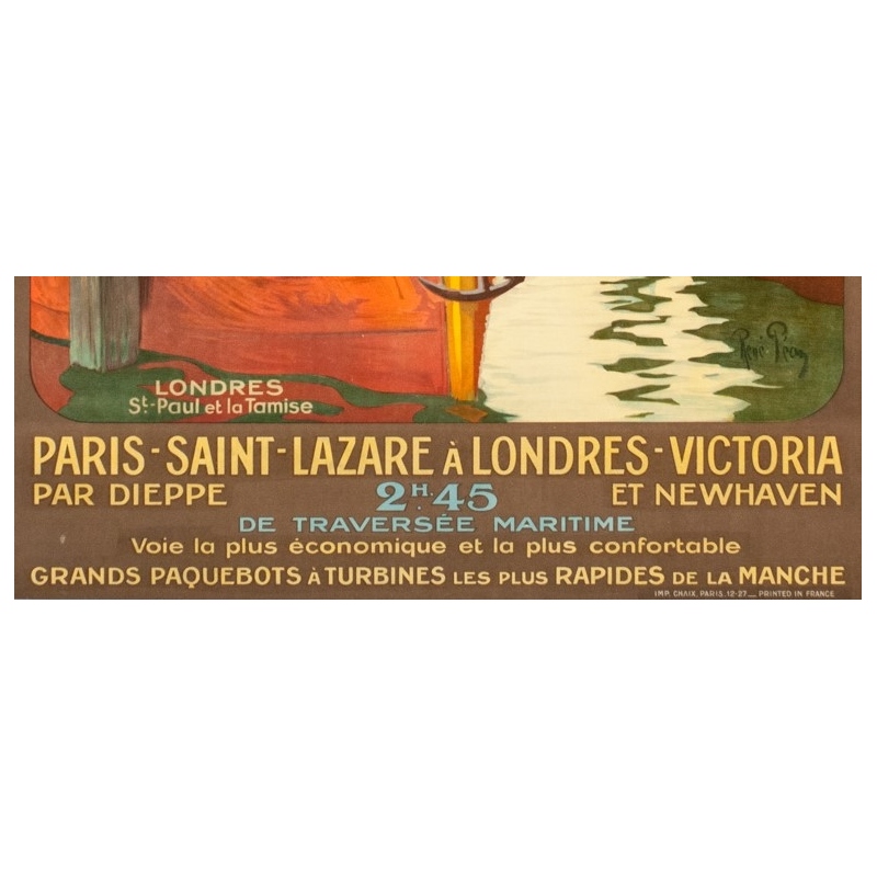 Vintage travel poster - René Péan - Circa 1910 - Londres Tamise Saint Paul Gb Uk - 41.1 by 29.1 inches - 3