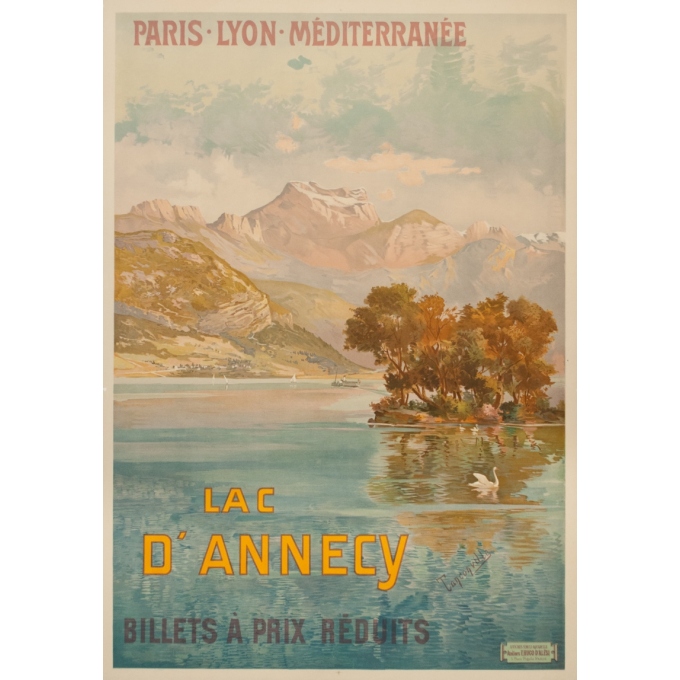 Vintage travel poster - Tanconville - Circa 1900 - Le Lac D'Annecy PLM - 41.7 by 29.1 inches