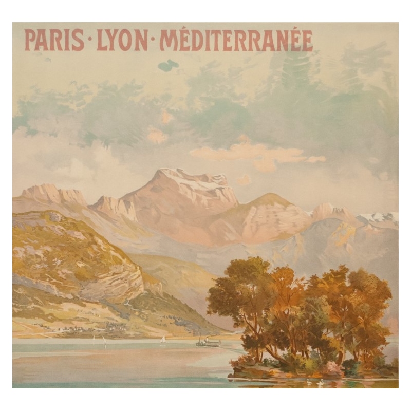 Vintage travel poster - Tanconville - Circa 1900 - Le Lac D'Annecy PLM - 41.7 by 29.1 inches - 2