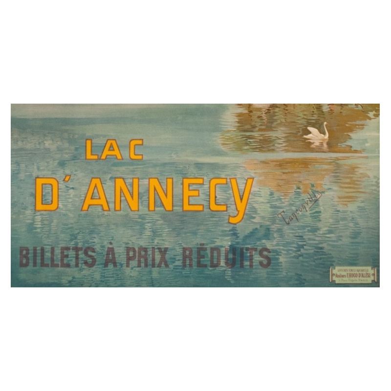 Vintage travel poster - Tanconville - Circa 1900 - Le Lac D'Annecy PLM - 41.7 by 29.1 inches - 3