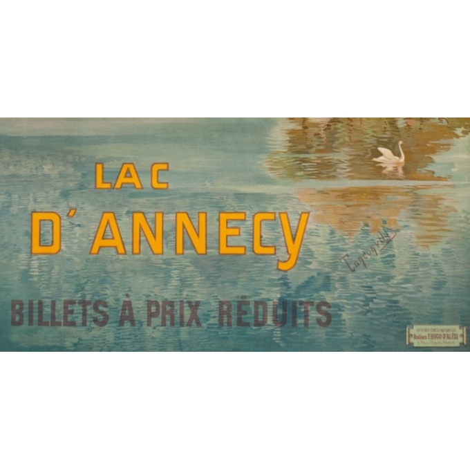 Vintage travel poster - Tanconville - Circa 1900 - Le Lac D'Annecy PLM - 41.7 by 29.1 inches - 3