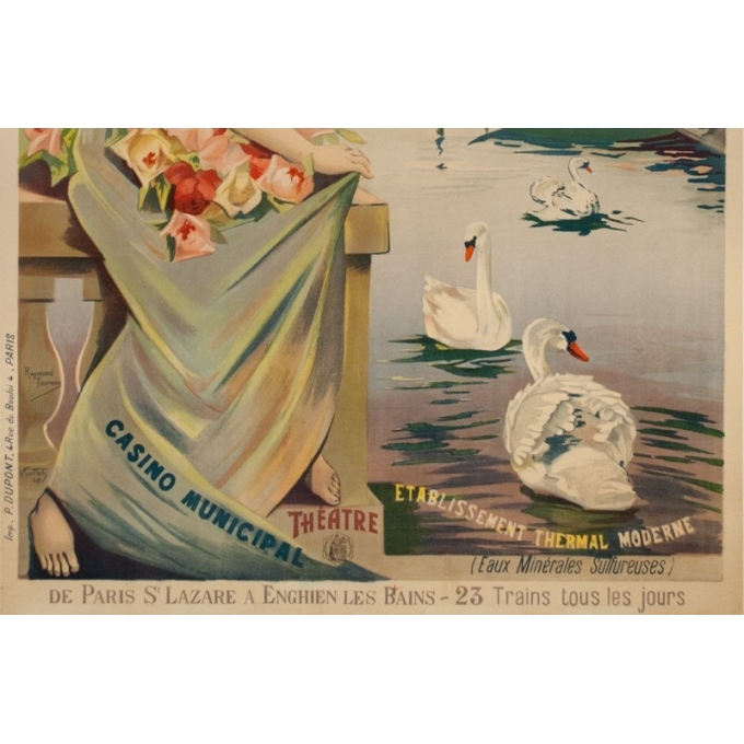 Affiche ancienne de voyage - Raymond Tournon - Circa 1900 - Enghien Les Bains Chemins de Fer de L'Ouest - 106 par 73 cm - 3