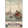 Affiche ancienne de voyage - Pellerier - 1935 - Port De Rouen Normandie - 99 par 62 cm