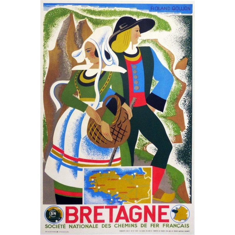 Original vintage poster of Brittany by Roland Goujon. Elbé Paris.