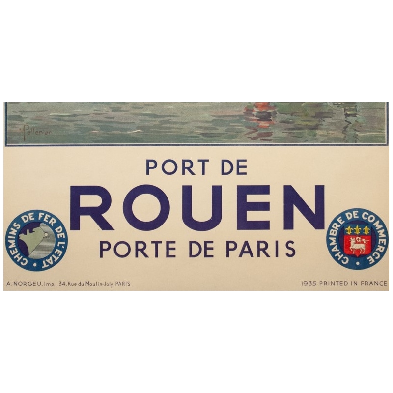 Vintage travel poster - Pellerier - 1935 - Port De Rouen Normandie - 39 by 24.4 inches - 3