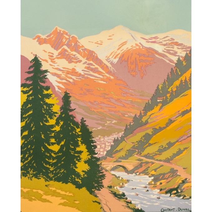 Vintage travel poster - Constant Duval - Circa 1920 - Cauteret Pyrénées - 41.3 by 28.3 inches - 2