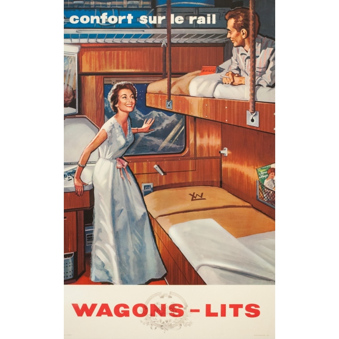 Affiche ancienne de voyage - Anonyme - Circa 1950 - Wagon Lits - 99 par 62 cm