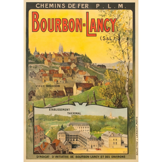 Vintage travel poster - H.J. - Circa 1910 - Bourbon Lancy PLM - 41.1 by 28.9 inches