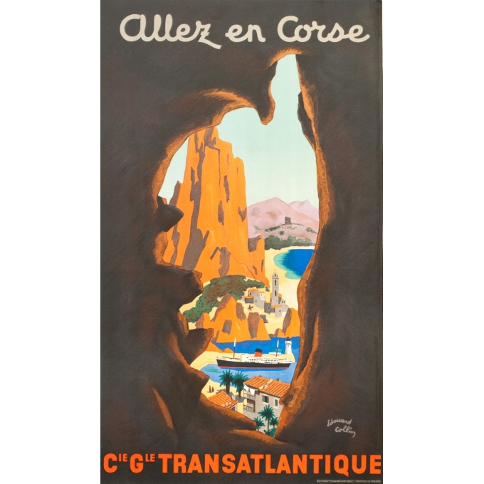 Vintage poster - Edouard Collin - Circa 1950 - Allez En Corse Corsica Compagnie Générale Transatlantique - 39.4 by 22.8 inches