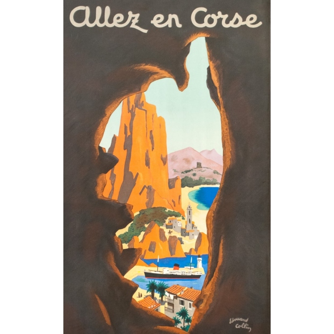 Vintage poster - Edouard Collin - Circa 1950 - Allez En Corse Compagnie Générale Transatlantique - 39.4 by 22.8 inches - 2