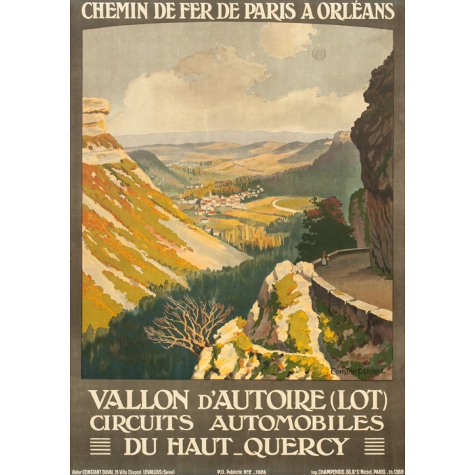 Affiche ancienne de voyage - Constant Duval - 1924 - Vallon D'Autoire Quercy Lot - 101.5 par 71.5 cm