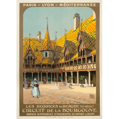 Vintage travel poster - Hallo - Circa 1920 - Beaune Hospices Bourgogne PLM - 42.3 by 30.7 inches