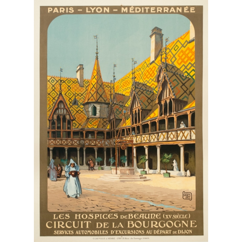 Vintage travel poster - Hallo - Circa 1920 - Beaune Hospices Bourgogne PLM - 42.3 by 30.7 inches