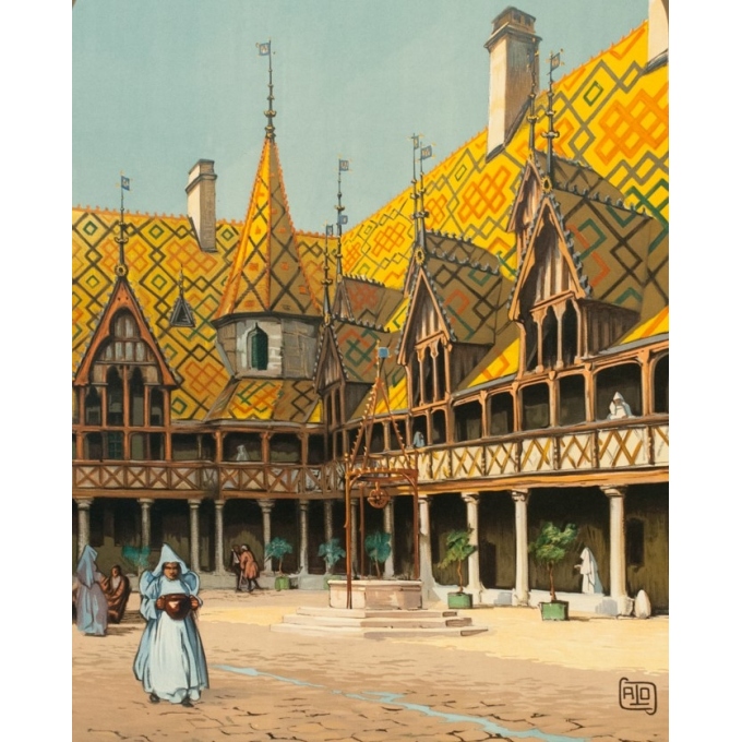 Affiche ancienne de voyage - Hallo - Circa 1920 - Beaune Hospices Bourgogne PLM - 107.5 par 78 cm - 2