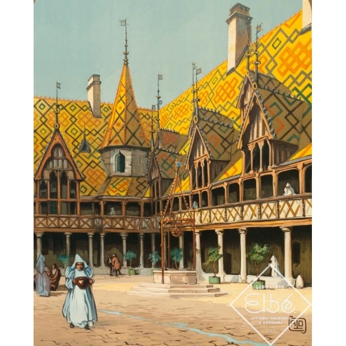 Vintage travel poster - Hallo - Circa 1920 - Beaune Hospices Bourgogne PLM - 42.3 by 30.7 inches - 2