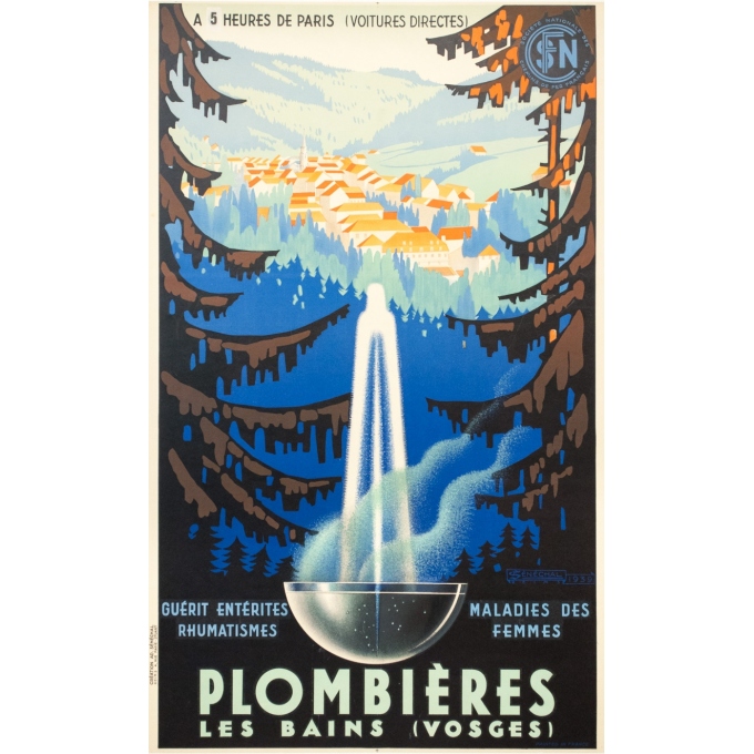 Vintage travel poster - Sénéchal - 1939 - Plombières Les Bains - 39.4 by 24 inches Vintage travel poster - Sénéchal - 1939 - Plombières Les Bains - 39.4 by 24 inches