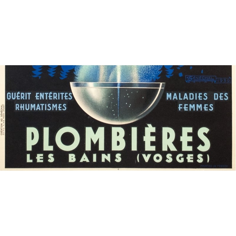 Vintage travel poster - Sénéchal - 1939 - Plombières Les Bains - 39.4 by 24 inches - 3