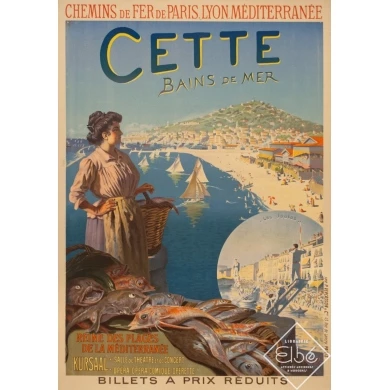 Affiche ancienne de voyage - Roussy - Circa 1910 - Cette Sètes Languedoc PLM - 106.5 par 75 cm