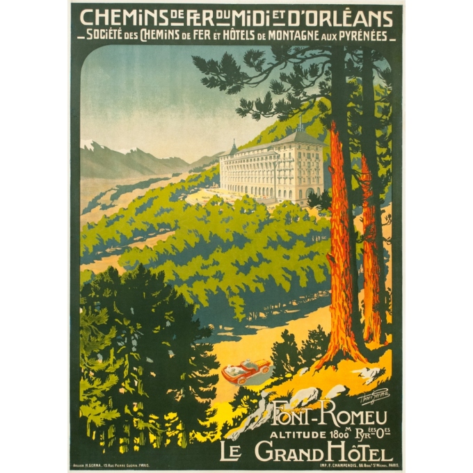 Affiche ancienne de voyage - Henri Germa - Circa 1910 - Font Romeu Pyrénées - 107 par 76.5 cm