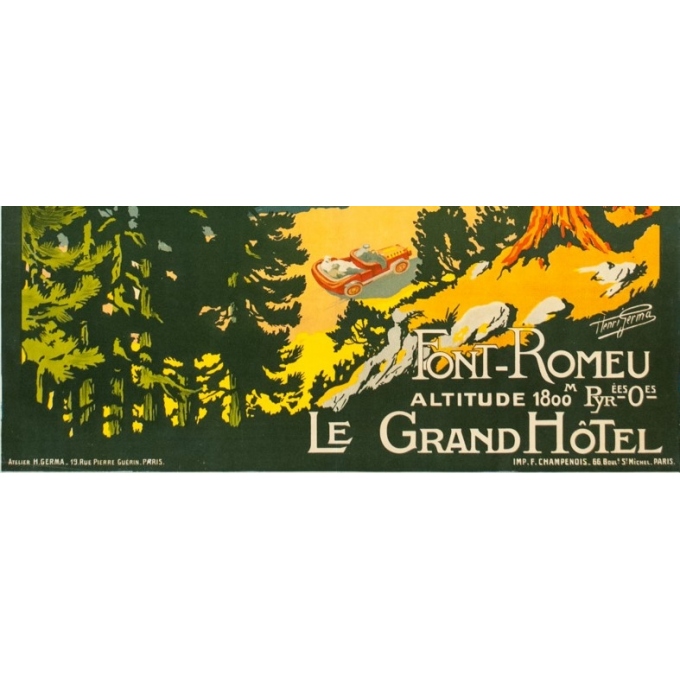 Affiche ancienne de voyage - Henri Germa - Circa 1910 - Font Romeu Pyrénées - 107 par 76.5 cm - 3