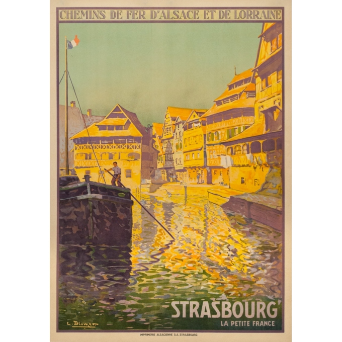 Vintage travel poster - Lucien Blumer - Circa 1920 - Strasbourg La Petite France Alsace - 41.5 by 29.5 inches