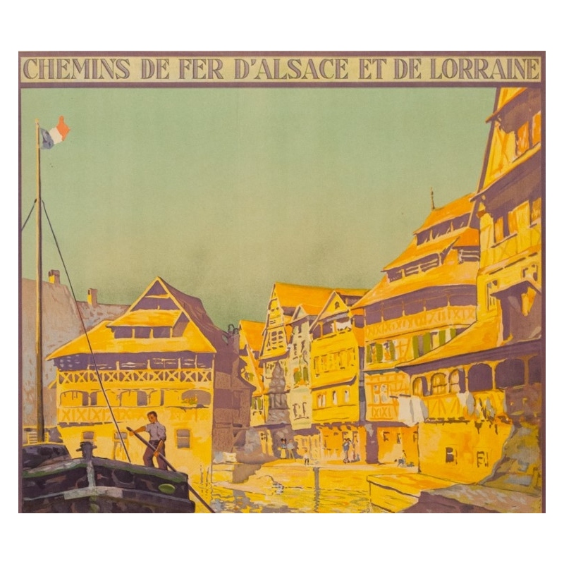 Vintage travel poster - Lucien Blumer - Circa 1920 - Strasbourg La Petite France Alsace - 41.5 by 29.5 inches - 2