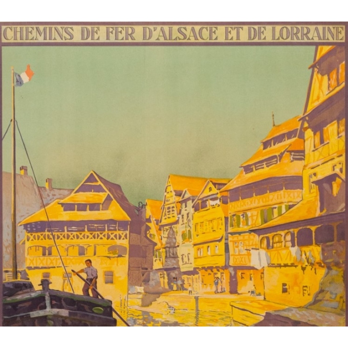 Vintage travel poster - Lucien Blumer - Circa 1920 - Strasbourg La Petite France Alsace - 41.5 by 29.5 inches - 2