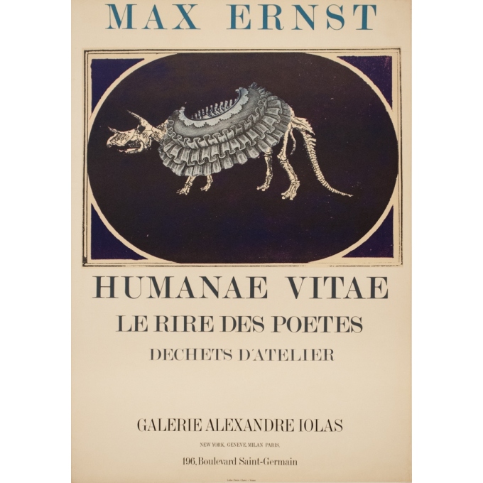 Affiche ancienne d'exposition - Max Ernst - 1969 - Humanae Vitae Lithographie - 77 par 56 cm