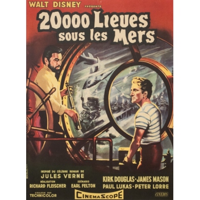 Affiche ancienne de cinéma - Jean Mascii - 1954 - 20000 Lieues Sous Les Mers Jules Verne France - 77 par 57 cm