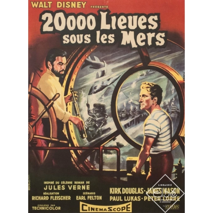 Affiche ancienne de cinéma - Jean Mascii - 1954 - 20000 Lieues Sous Les Mers Jules Verne France - 77 par 57 cm